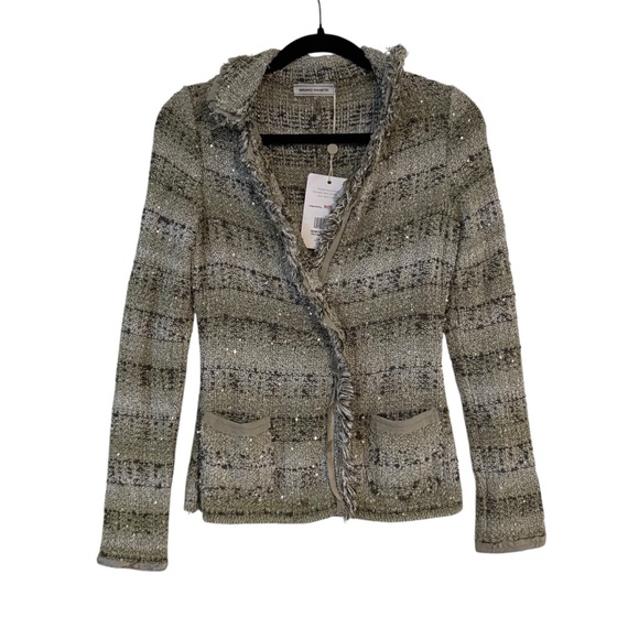 BRUNO MANETTI Jackets & Blazers - BRUNO MANETTI Green & White Boucle Sequin Jacket
